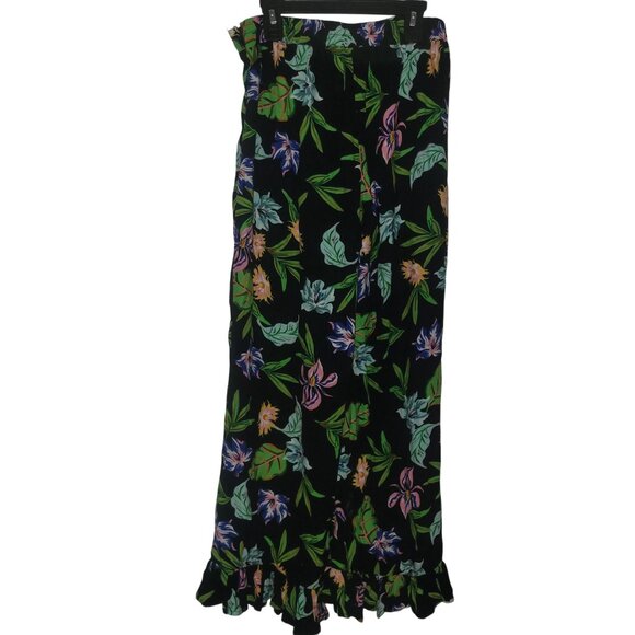 ST TROPEZ WEST Black Floral‎ Wide leg Floral Ruffle Pants Womens Size S Vacation - Picture 5 of 7